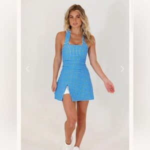 Salt Project Coastal Blue Gingham Stride Athletic Tennis Mini Dress NWT